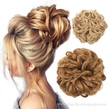 Wholesale Messy Curly Hairpieces for Women Hair Bun Elastic Scrunchie Chignon Updo Curly Hair Synthetic Wrap Ponytail Extension